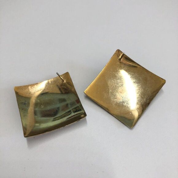 Vintage Square Tortoise Shell Gold Tone Costume Statement Earrings - Picture 3 of 4